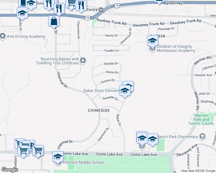 map of restaurants, bars, coffee shops, grocery stores, and more near 921 Baker Drive in Coquitlam