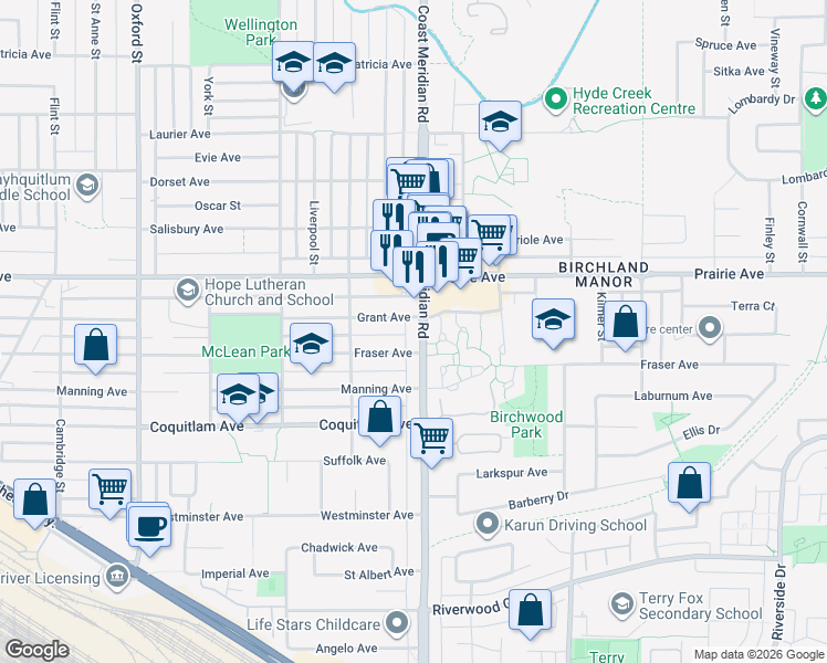 map of restaurants, bars, coffee shops, grocery stores, and more near 3137 Coast Meridian Road in Port Coquitlam