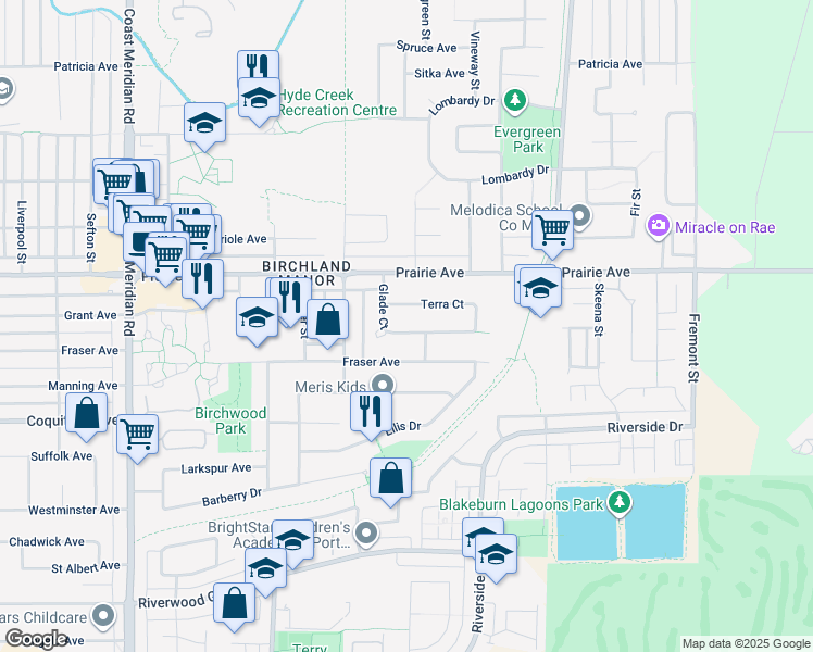 map of restaurants, bars, coffee shops, grocery stores, and more near 1135 Glade Court in Port Coquitlam