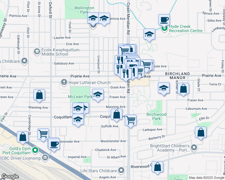 map of restaurants, bars, coffee shops, grocery stores, and more near 3150 Vincent Street in Port Coquitlam