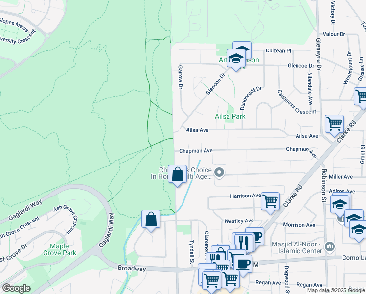 map of restaurants, bars, coffee shops, grocery stores, and more near 521 Chapman Avenue in Coquitlam