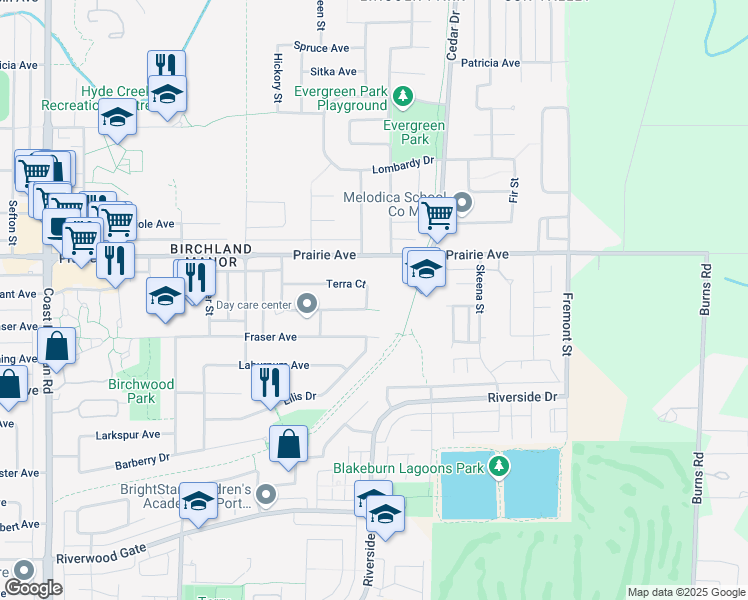 map of restaurants, bars, coffee shops, grocery stores, and more near 3138 Terra Court in Port Coquitlam