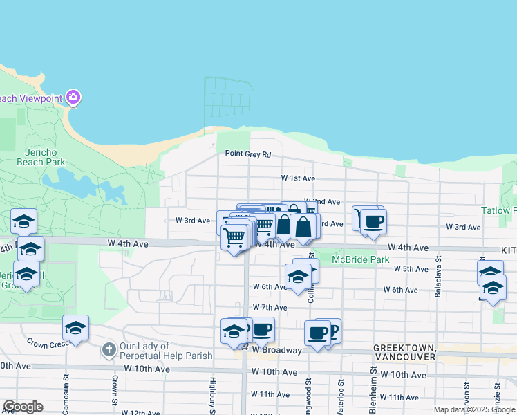 map of restaurants, bars, coffee shops, grocery stores, and more near in Vancouver