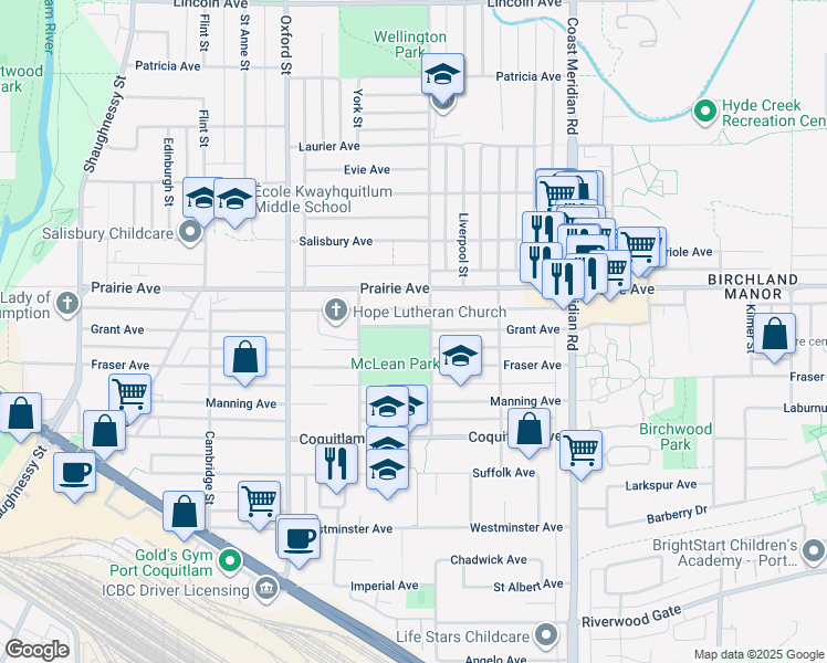 map of restaurants, bars, coffee shops, grocery stores, and more near 3155 Wellington Street in Port Coquitlam