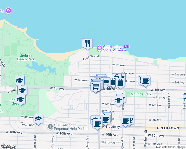 map of restaurants, bars, coffee shops, grocery stores, and more near in Vancouver