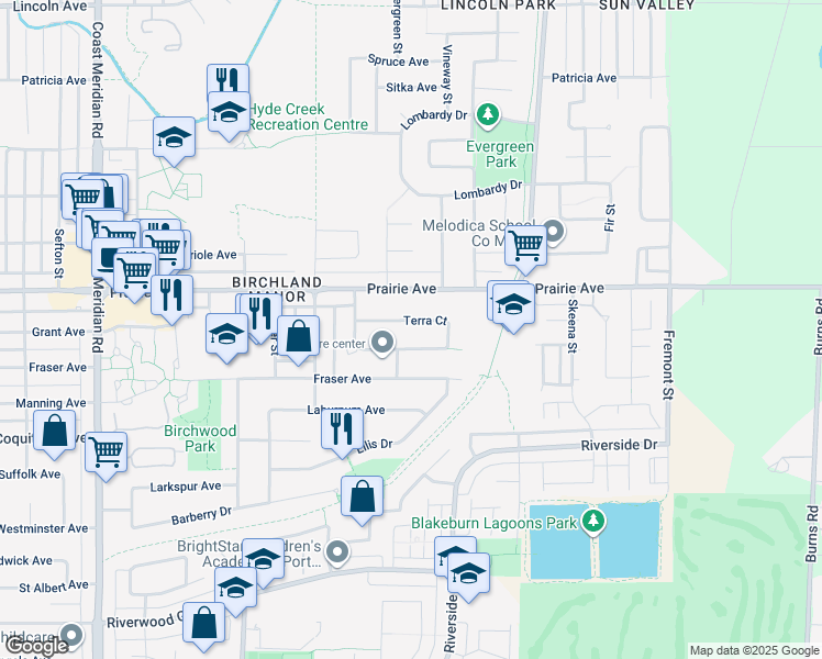 map of restaurants, bars, coffee shops, grocery stores, and more near 1092 Terra Court in Port Coquitlam