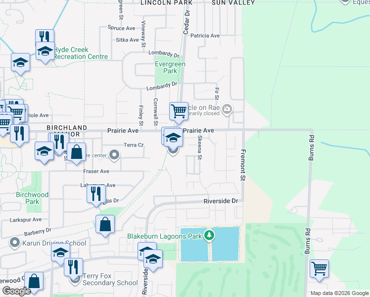 map of restaurants, bars, coffee shops, grocery stores, and more near 864 Vedder Place in Port Coquitlam