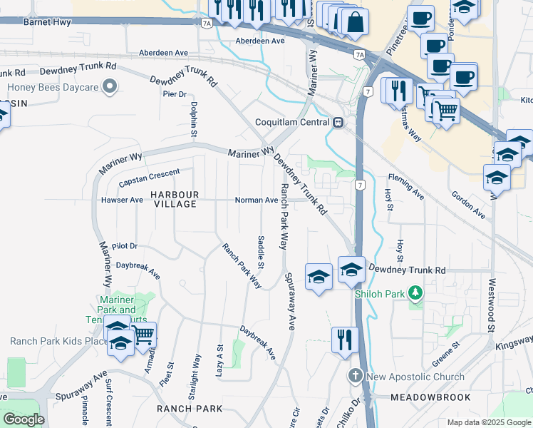 map of restaurants, bars, coffee shops, grocery stores, and more near 1011 Saddle Street in Coquitlam