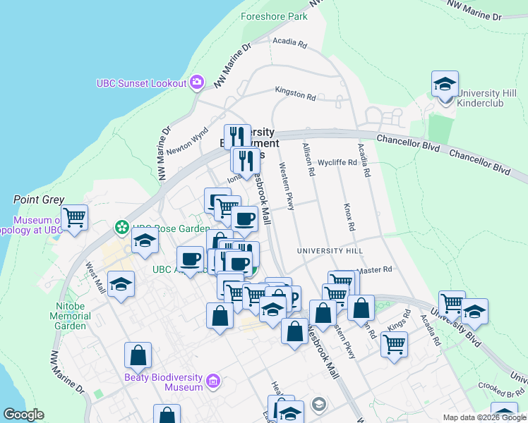 map of restaurants, bars, coffee shops, grocery stores, and more near in Vancouver