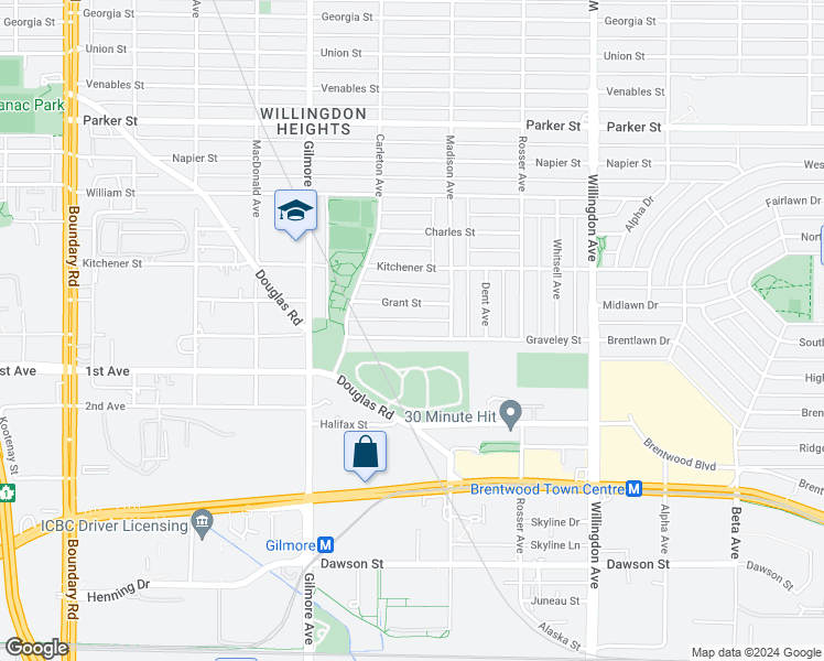 map of restaurants, bars, coffee shops, grocery stores, and more near 4247 Graveley Street in Burnaby