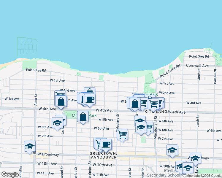 map of restaurants, bars, coffee shops, grocery stores, and more near in Vancouver