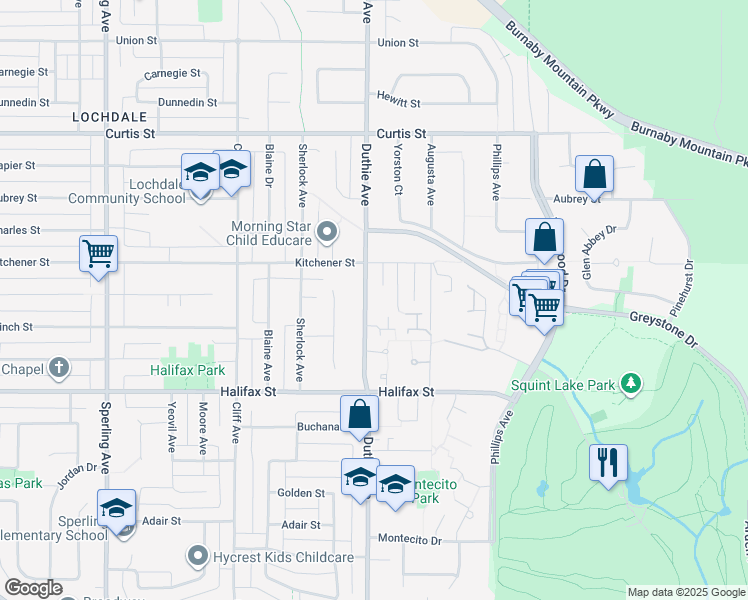 map of restaurants, bars, coffee shops, grocery stores, and more near 1536 Duthie Avenue in Burnaby