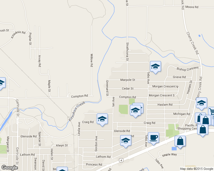 map of restaurants, bars, coffee shops, grocery stores, and more near 5470 Greenard Street in Port Alberni