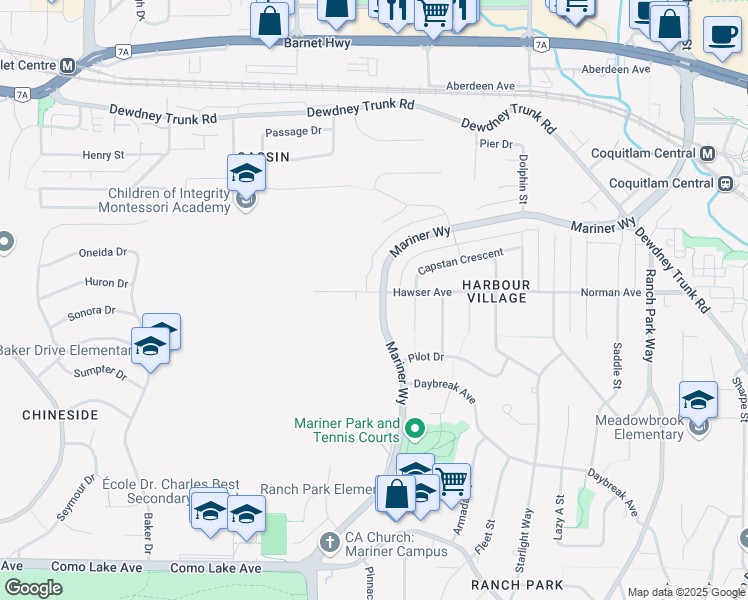 map of restaurants, bars, coffee shops, grocery stores, and more near 2650 Hawser Avenue in Coquitlam
