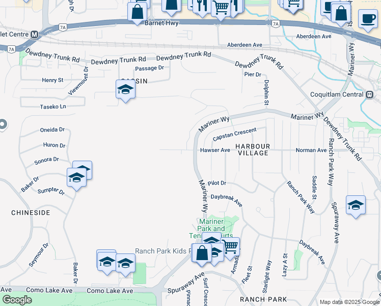 map of restaurants, bars, coffee shops, grocery stores, and more near 2650 Hawser Avenue in Coquitlam