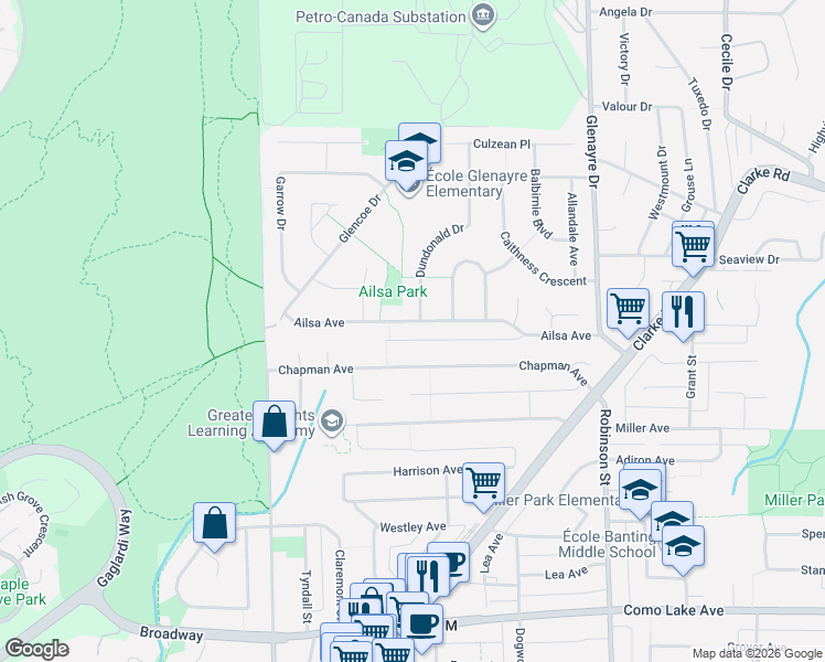map of restaurants, bars, coffee shops, grocery stores, and more near 489 Ailsa Avenue in Port Moody