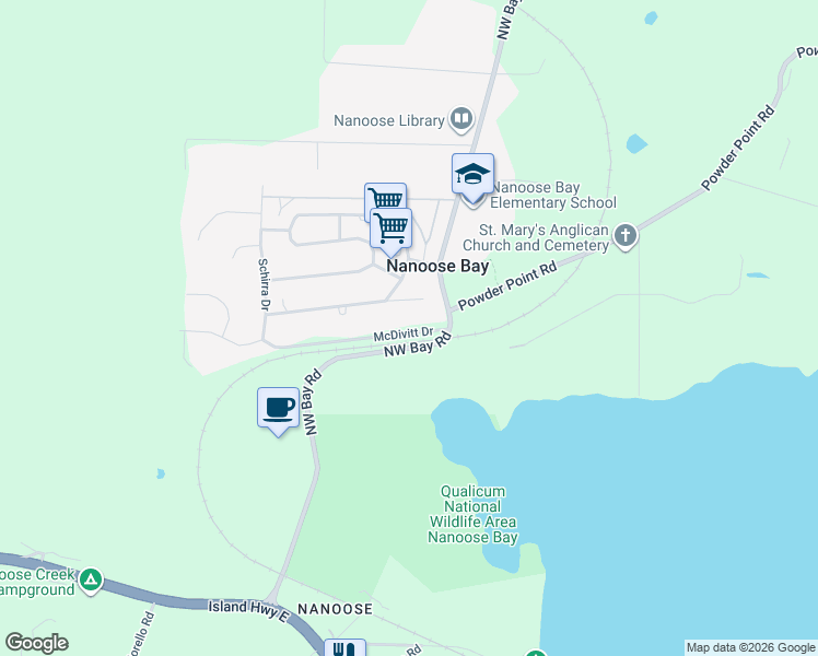 map of restaurants, bars, coffee shops, grocery stores, and more near 2455 McDivitt Drive in Nanoose Bay