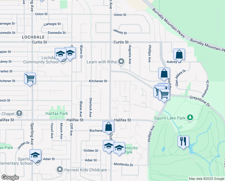 map of restaurants, bars, coffee shops, grocery stores, and more near 1536 Duthie Avenue in Burnaby