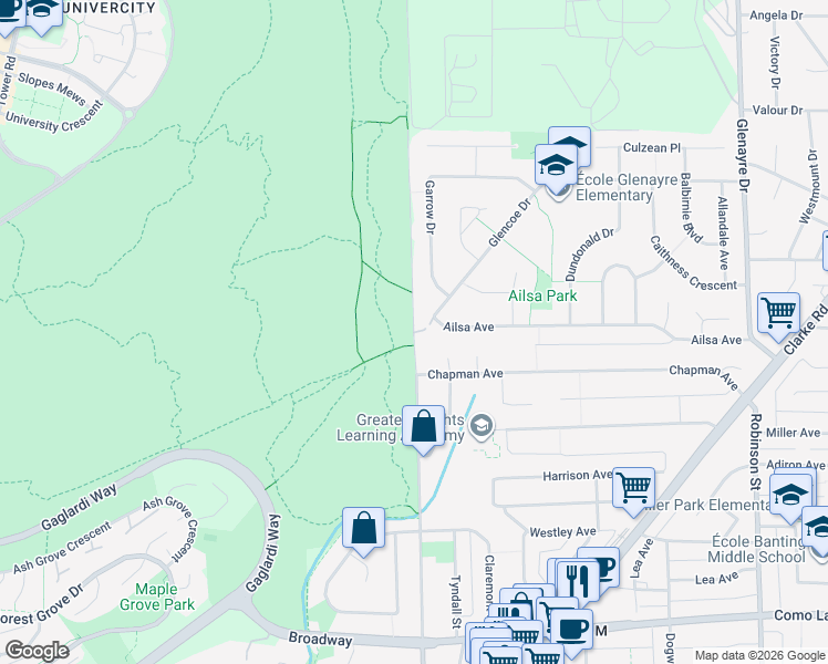 map of restaurants, bars, coffee shops, grocery stores, and more near 1799 North Road in Burnaby