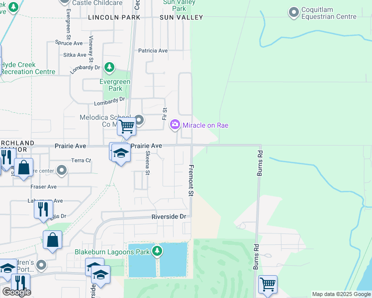map of restaurants, bars, coffee shops, grocery stores, and more near 750 Prairie Avenue in Port Coquitlam
