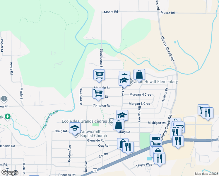 map of restaurants, bars, coffee shops, grocery stores, and more near 3960 Marpole Street in Port Alberni