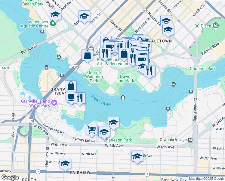 map of restaurants, bars, coffee shops, grocery stores, and more near in Vancouver