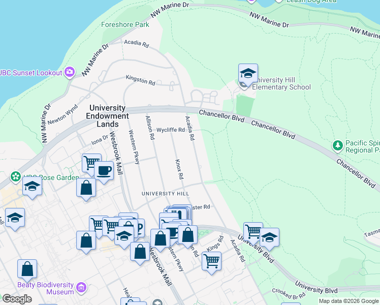 map of restaurants, bars, coffee shops, grocery stores, and more near in Vancouver