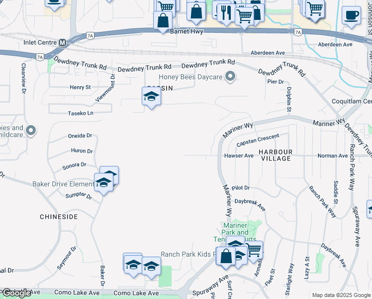 map of restaurants, bars, coffee shops, grocery stores, and more near 2609 Hawser Avenue in Coquitlam