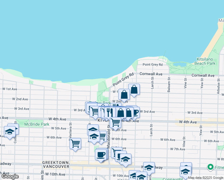 map of restaurants, bars, coffee shops, grocery stores, and more near in Vancouver