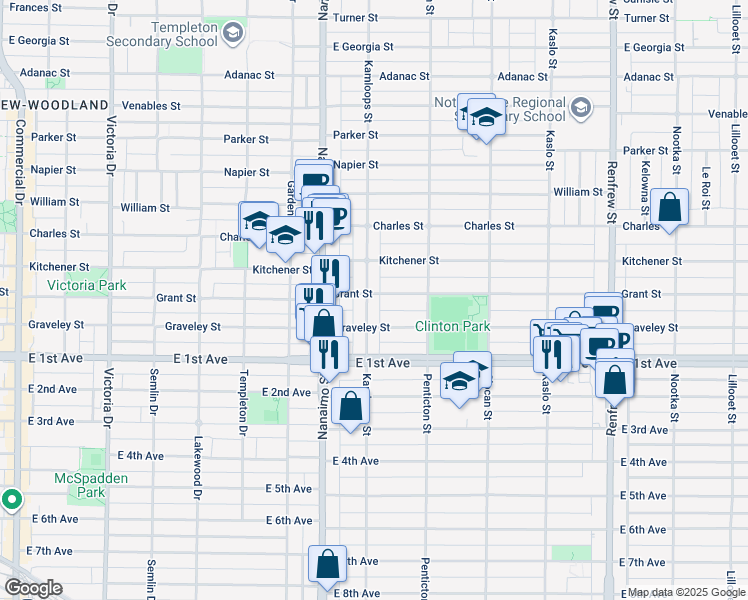 map of restaurants, bars, coffee shops, grocery stores, and more near 1506 Kamloops Street in Vancouver