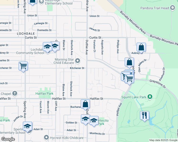 map of restaurants, bars, coffee shops, grocery stores, and more near 1430 Duthie Avenue in Burnaby
