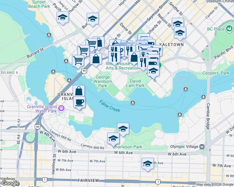 map of restaurants, bars, coffee shops, grocery stores, and more near 1515 Homer Mews in Vancouver