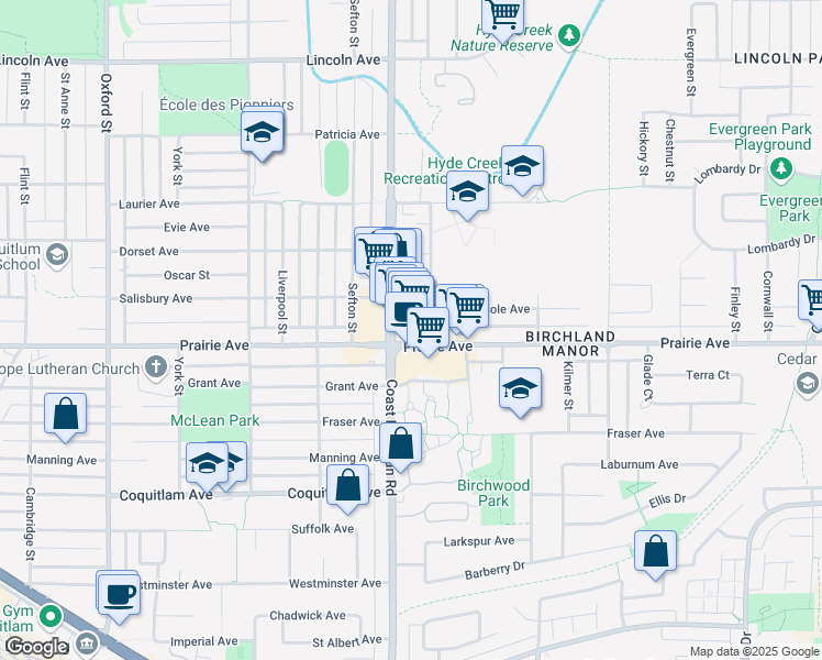 map of restaurants, bars, coffee shops, grocery stores, and more near 3260 Coast Meridian Road in Port Coquitlam