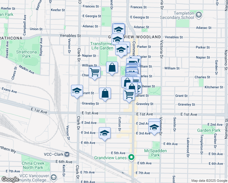map of restaurants, bars, coffee shops, grocery stores, and more near in Vancouver