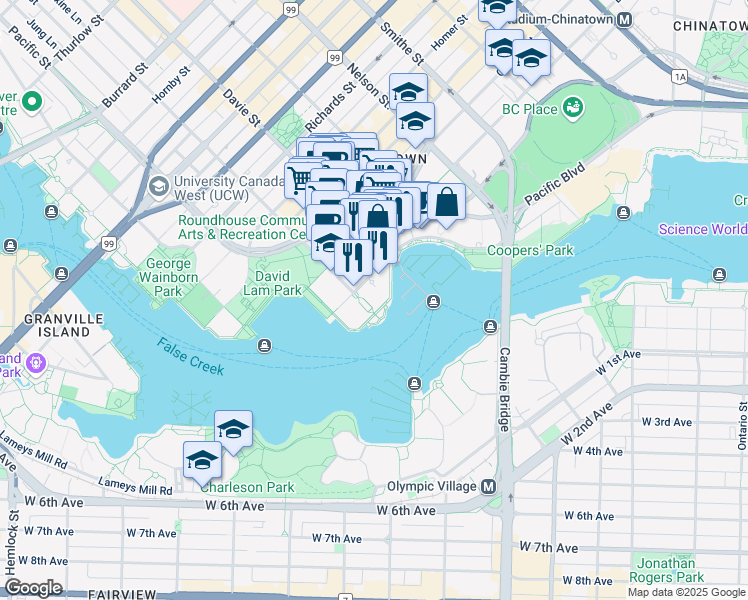 map of restaurants, bars, coffee shops, grocery stores, and more near in Vancouver