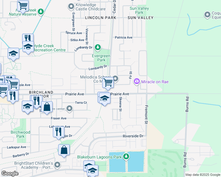 map of restaurants, bars, coffee shops, grocery stores, and more near 3228 Cedar Drive in Port Coquitlam