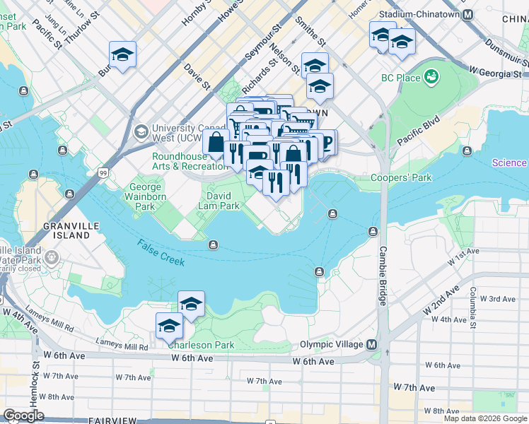 map of restaurants, bars, coffee shops, grocery stores, and more near in Vancouver
