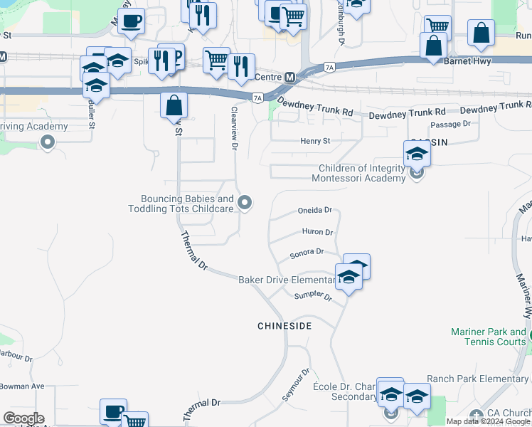 map of restaurants, bars, coffee shops, grocery stores, and more near 1016 Corona Crescent in Coquitlam