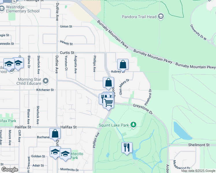 map of restaurants, bars, coffee shops, grocery stores, and more near 1362 Phillips Avenue in Burnaby