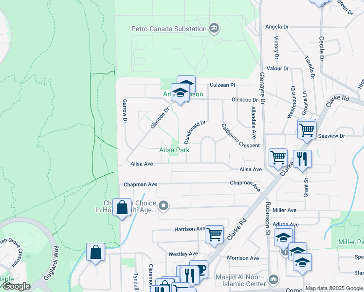map of restaurants, bars, coffee shops, grocery stores, and more near 861 Dundonald Drive in Port Moody
