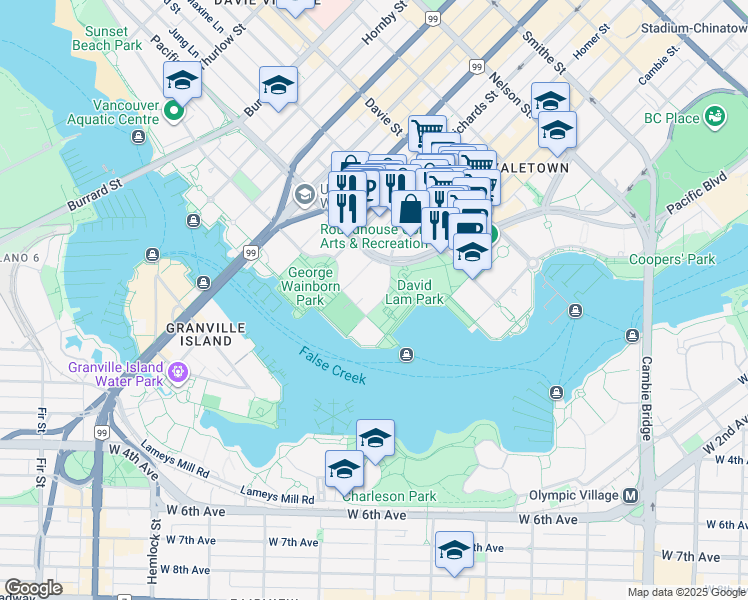map of restaurants, bars, coffee shops, grocery stores, and more near in Vancouver