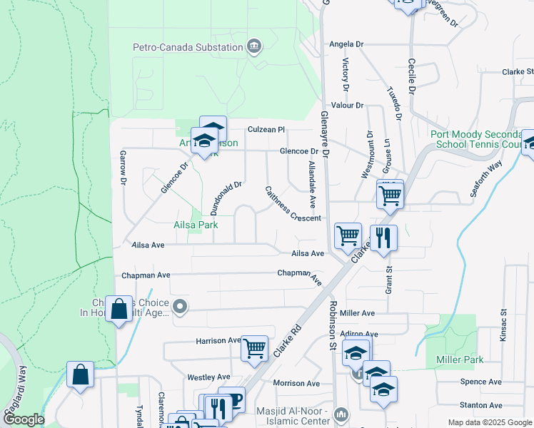 map of restaurants, bars, coffee shops, grocery stores, and more near 884 Eildon Street in Port Moody