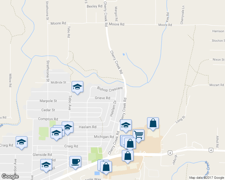 map of restaurants, bars, coffee shops, grocery stores, and more near 3626 Bishop Crescent in Port Alberni