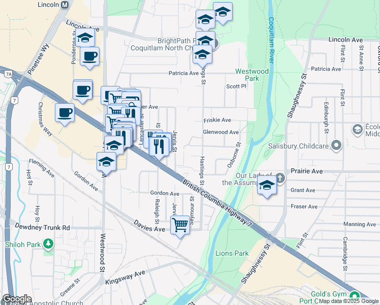map of restaurants, bars, coffee shops, grocery stores, and more near 2515 Battistoni Place in Port Coquitlam
