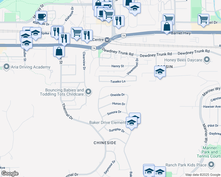 map of restaurants, bars, coffee shops, grocery stores, and more near 1052 Corona Crescent in Coquitlam