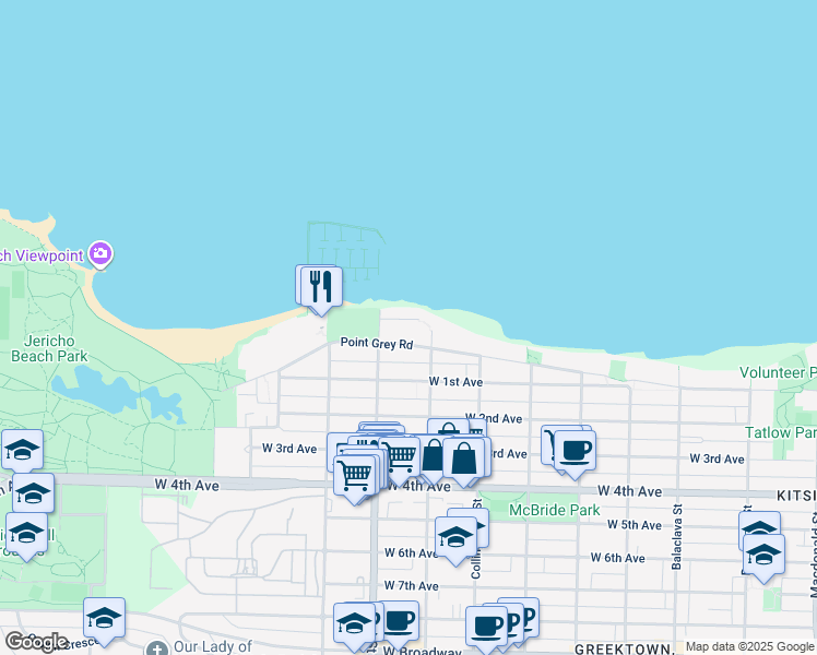 map of restaurants, bars, coffee shops, grocery stores, and more near 3640 Cameron Avenue in Vancouver