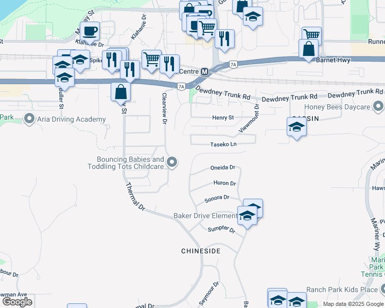 map of restaurants, bars, coffee shops, grocery stores, and more near 1036 Corona Crescent in Coquitlam