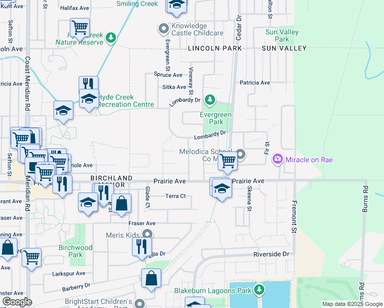 map of restaurants, bars, coffee shops, grocery stores, and more near 3330 Finley Street in Port Coquitlam