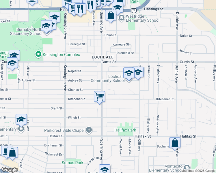 map of restaurants, bars, coffee shops, grocery stores, and more near 6741 Charles Street in Burnaby