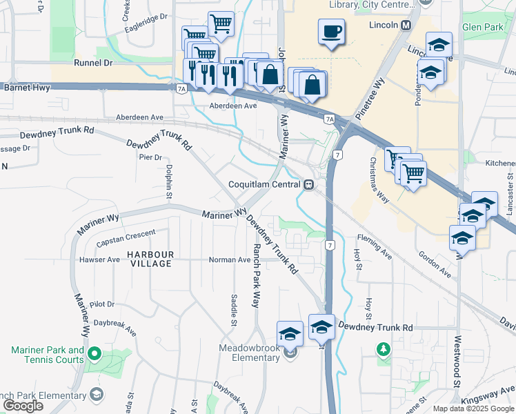 map of restaurants, bars, coffee shops, grocery stores, and more near 1108 Wallace Court in Coquitlam